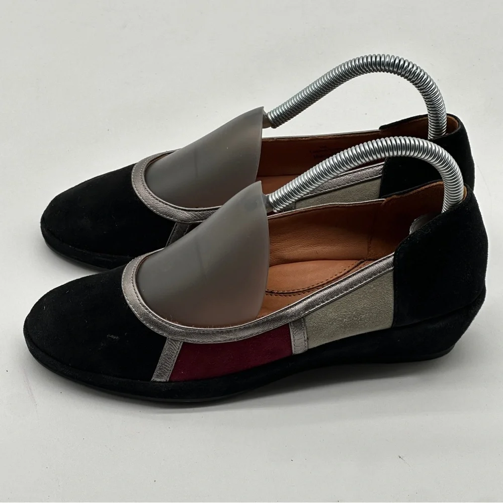 L'Amour Des Pieds Betty‎ Jane Flats Size 6 Black Red Suede Low Wedge Comfy Shoe